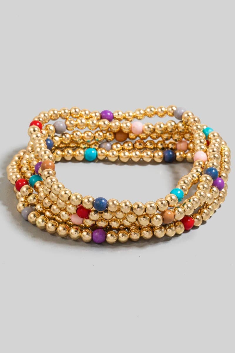 Multi Mixed Stone And Metallic Beaded Bracelet Set