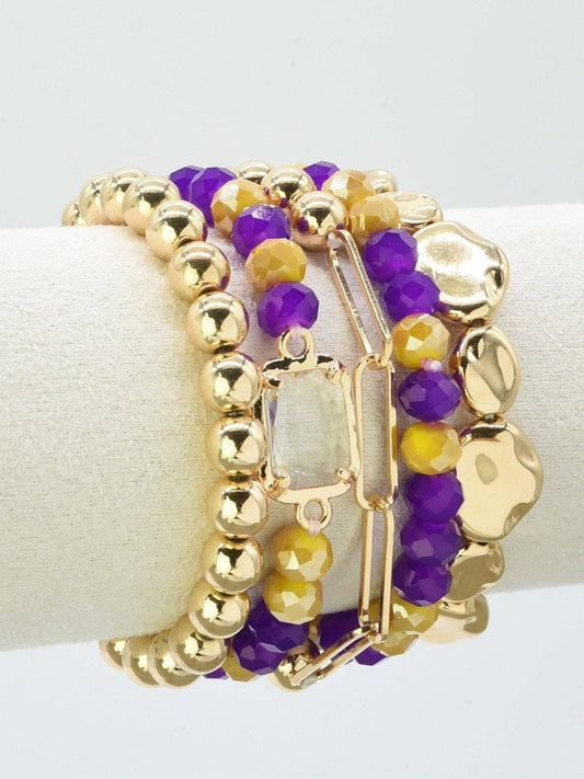 Mustard & Purple Multi Strand Bead Bracelet Set