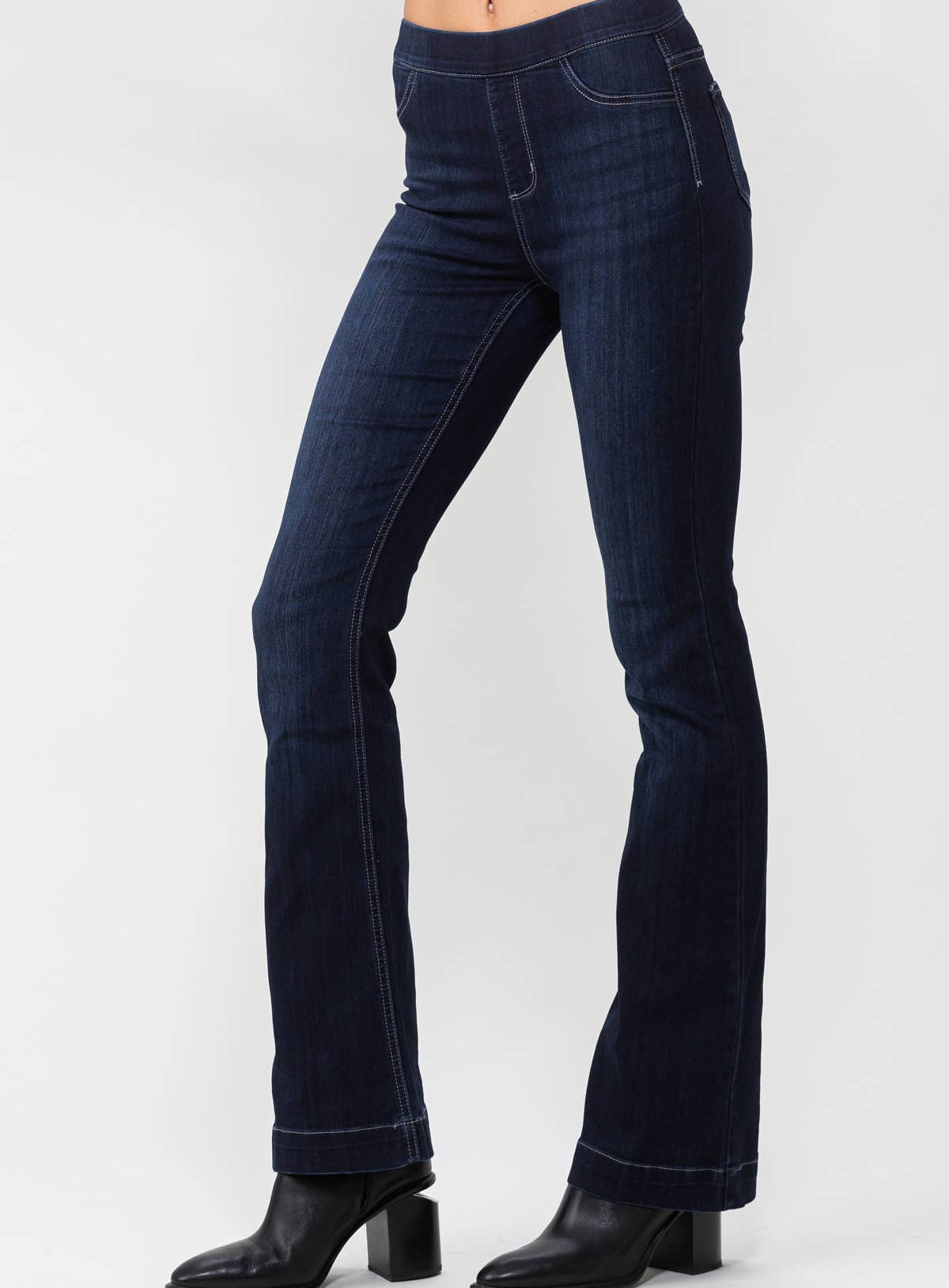Plus Indigo Pull On Flare Jeans