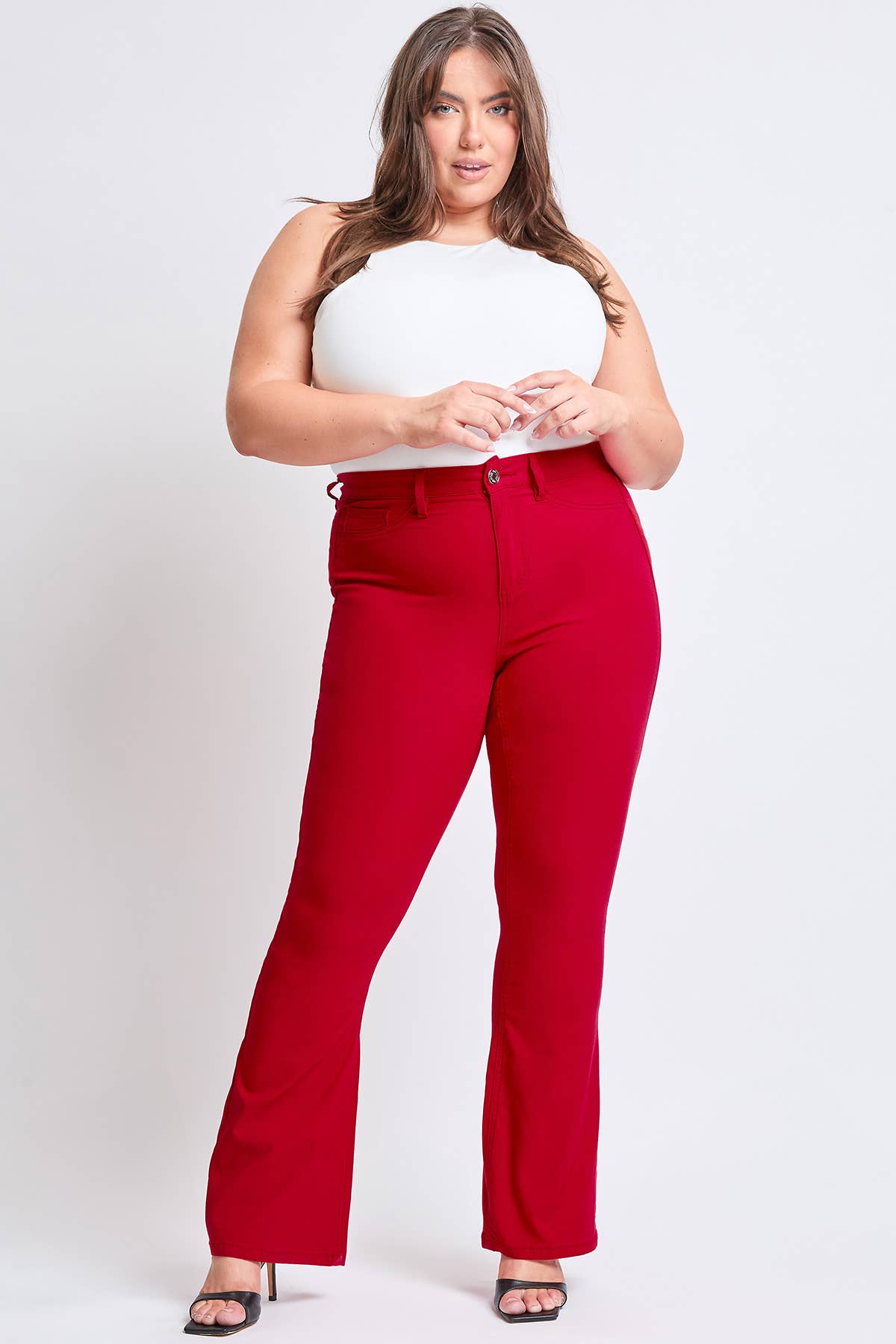 Plus Ruby Red Hyperstretch High-Rise Flare Pants