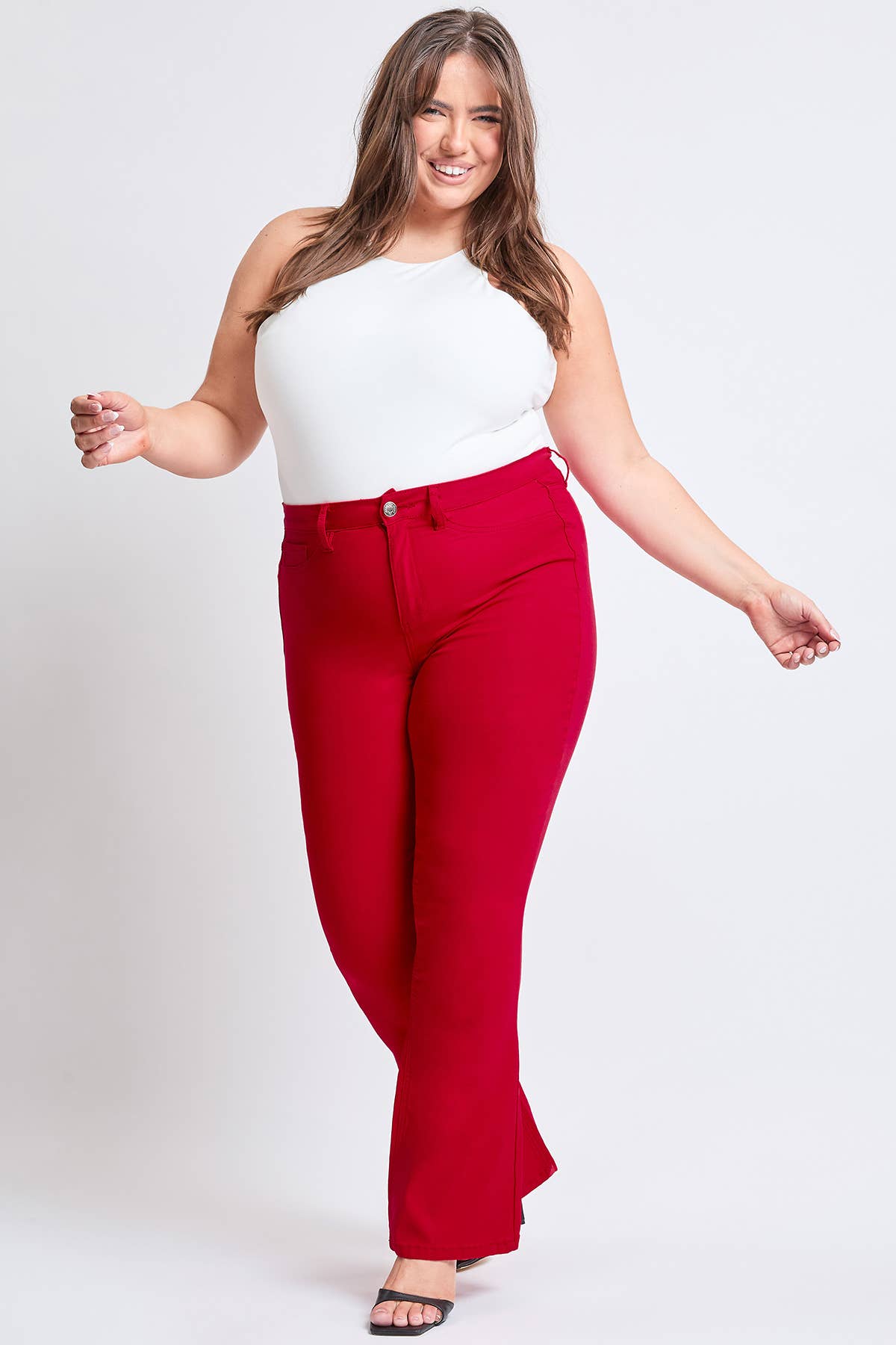 Plus Ruby Red Hyperstretch High-Rise Flare Pants