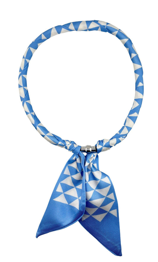 Blue Geometric Print Scarf Necklace