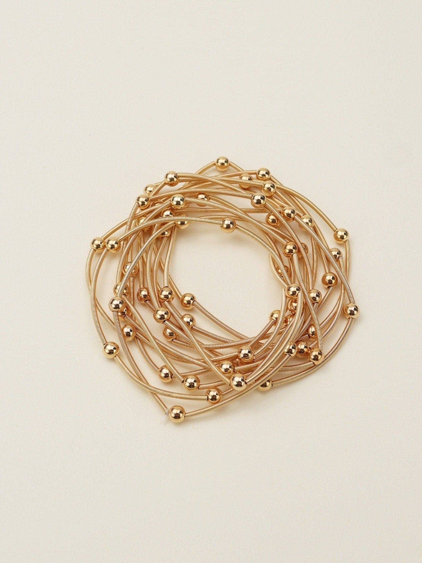 Gold Metallic Bead & Coil Bracelet Set