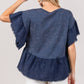 Washed Navy Ruffle Sleeve Top