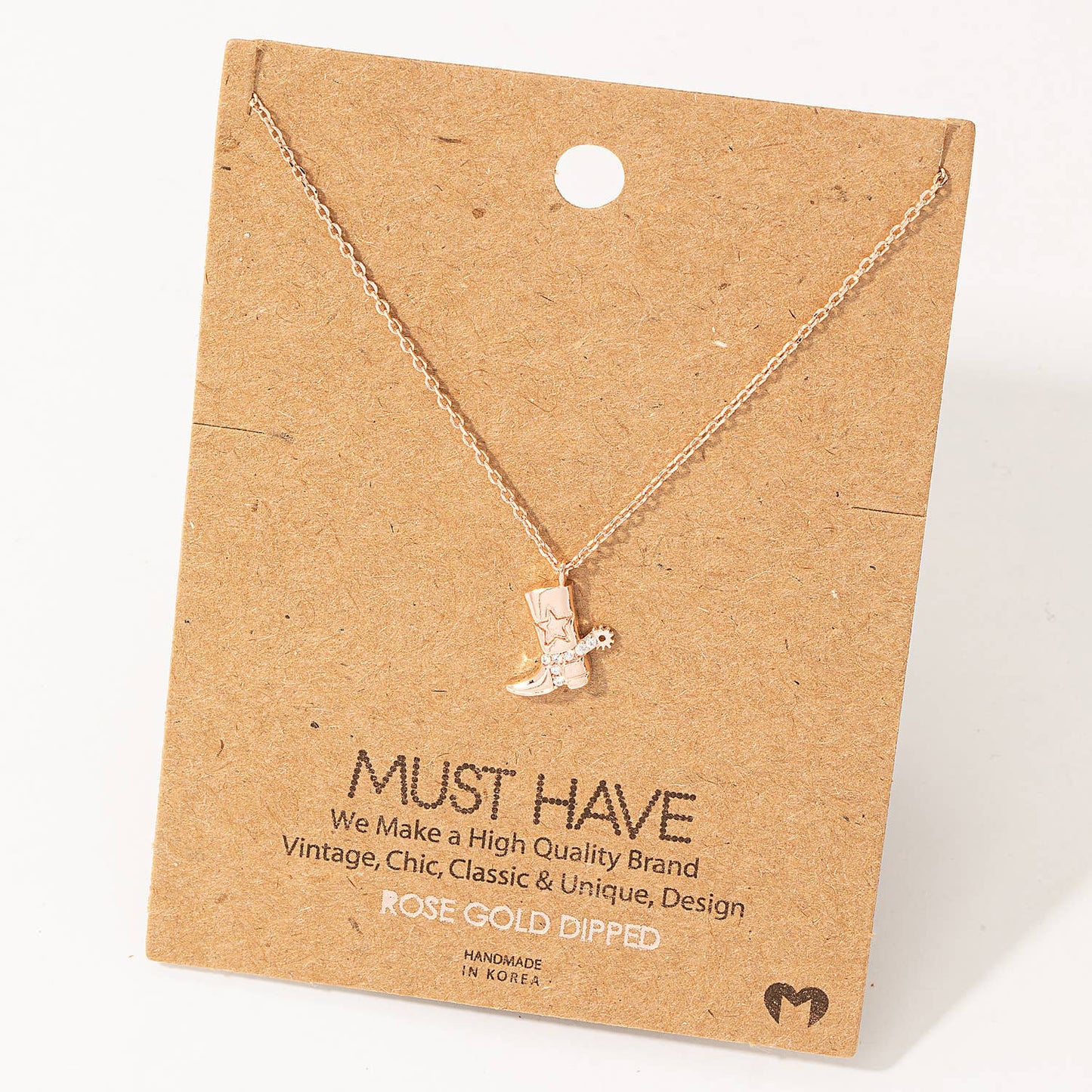 Rose Gold Cowboy Boots Pendant Necklace