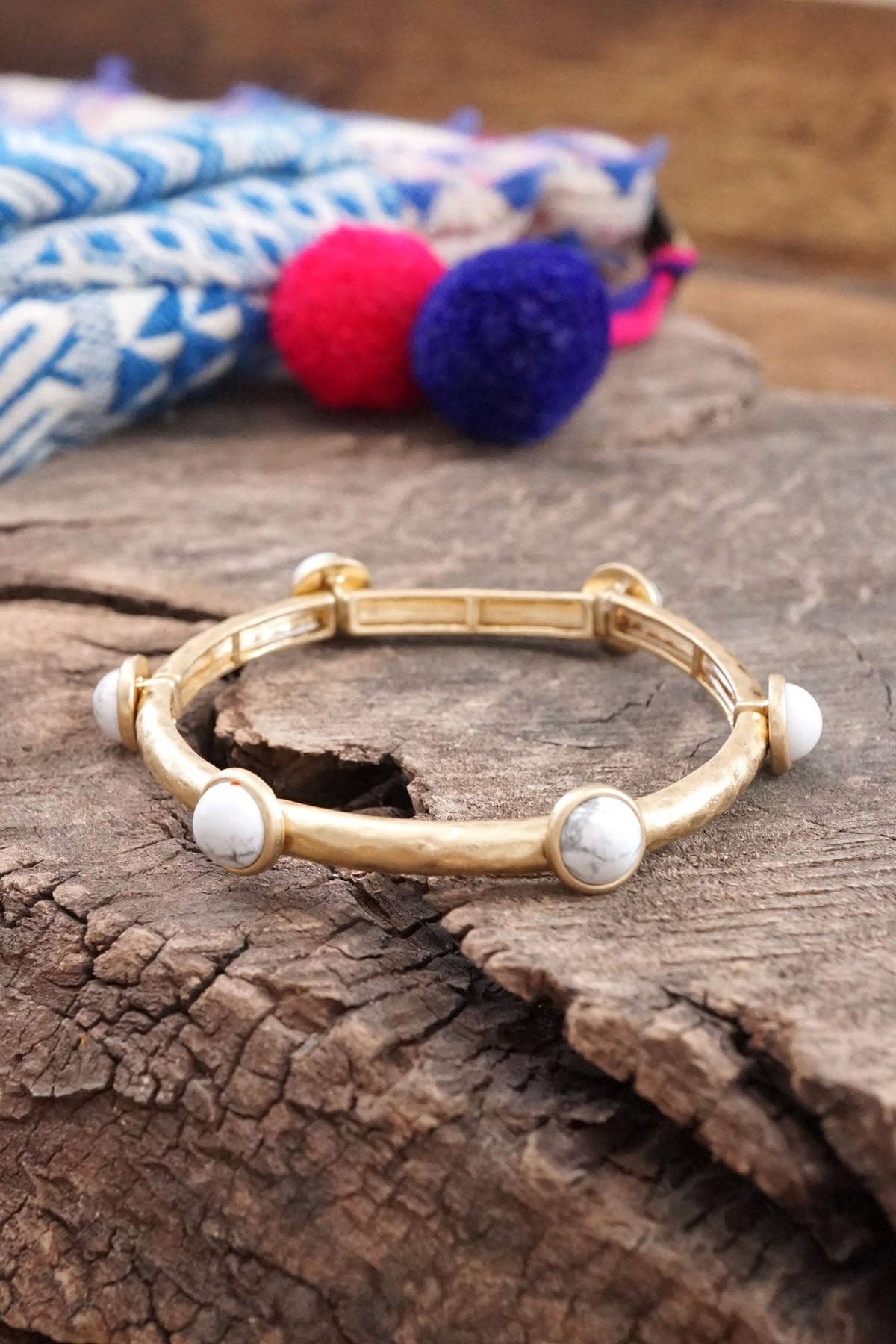 White Jewel Gold Bangle Bracelet
