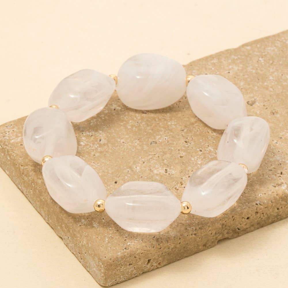 White & Clear Chunky Marble Resin Beaded Bracelet