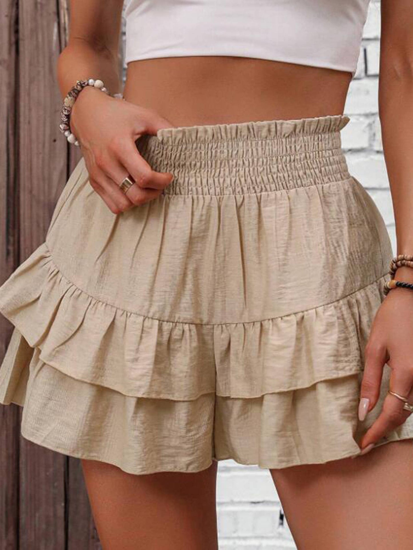 Khaki Wide Leg Ruffle Skort