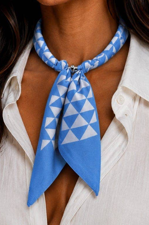 Blue Geometric Print Scarf Necklace