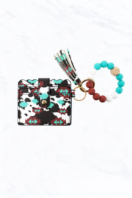 Aztec Silicone Bead Bracelet with Card Holder Keychain