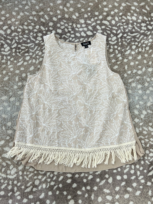 Embroidered Tiered Ruffle Top with Fringe Trim