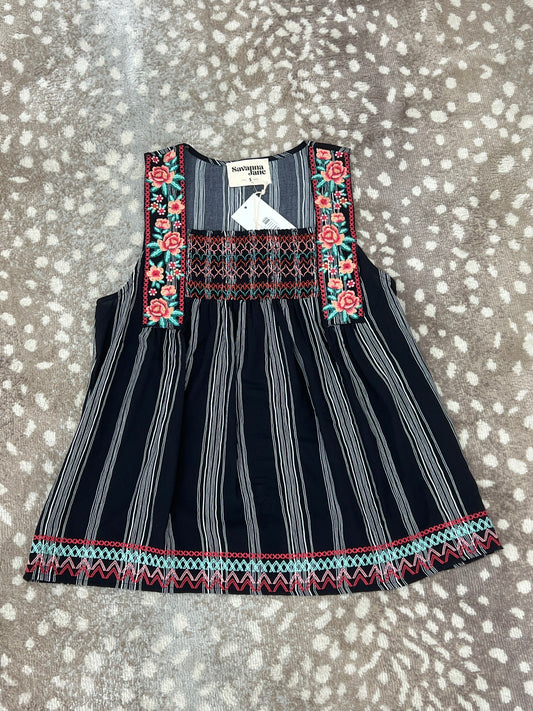 Embroidered Striped Sleeveless Top T11640