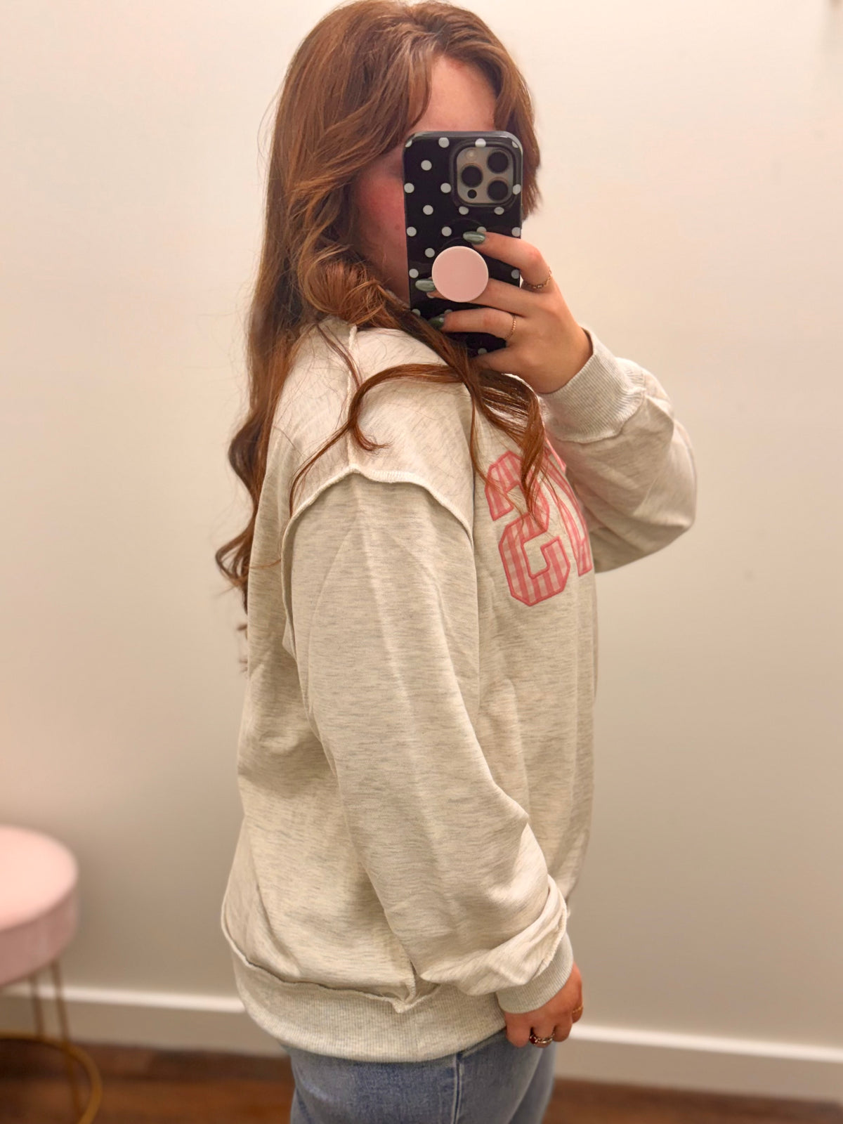 Pink Gingham Jesus Mock Neck Sweatshirt