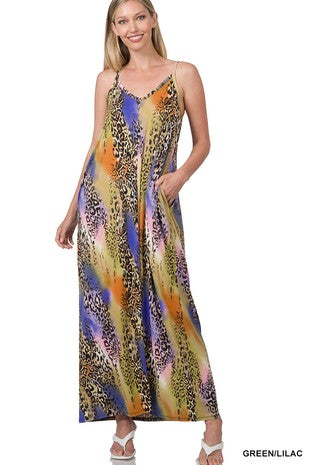 Multi Color Cheetah Print Cami Maxi Dress