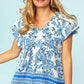 Plus V-Neck Babydoll Button Down Flutter Sleeve Top