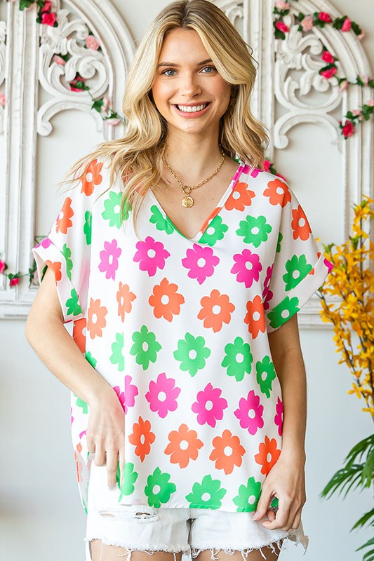 Plus Floral Print Relaxed Fit Woven Top