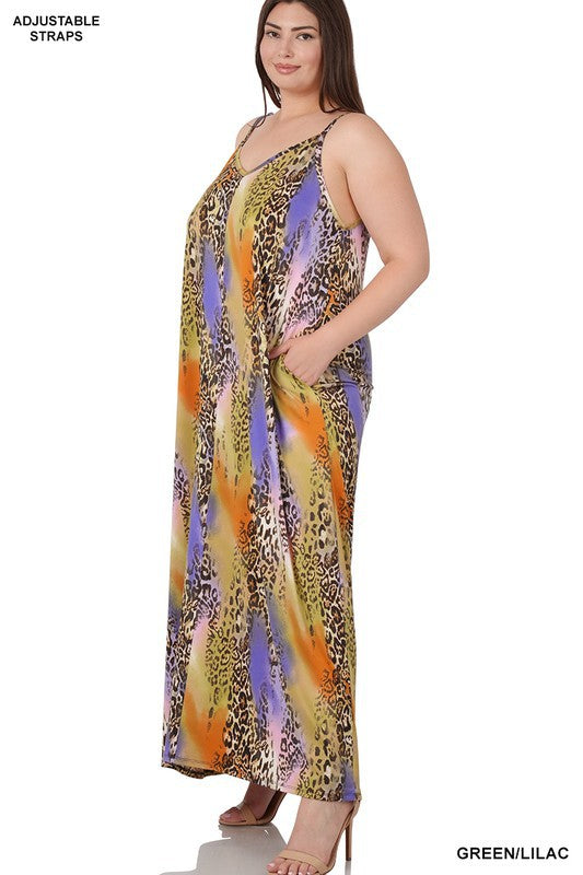 Plus Multi Color Cheetah Print Maxi Dress
