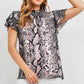 Snake Print Ruffle Sleeve & Neck Top