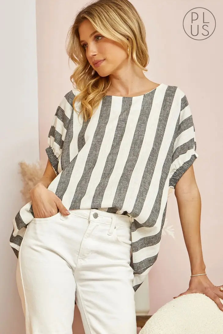 PLUS Striped Top With Round Neckline PT1944-1