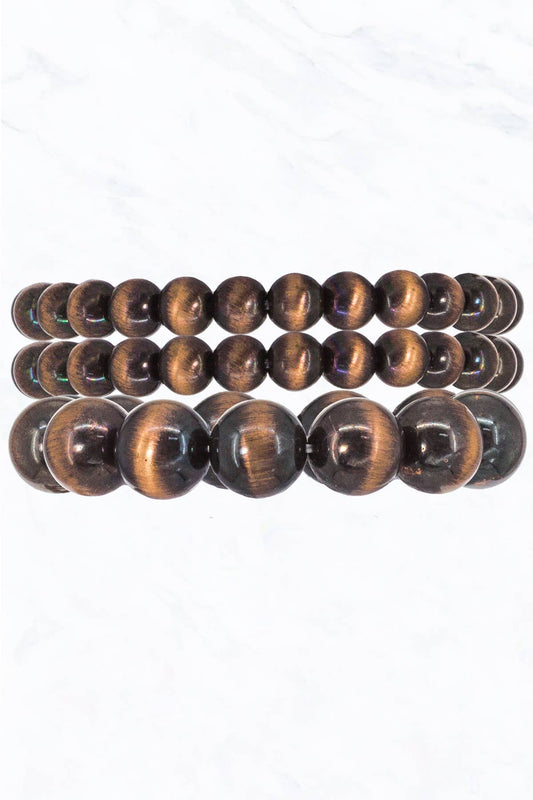 3 Row Multi Size Bead Ball Western Stretch Bracelet: Burnish Copper