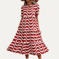 Red Wave Line Pattern Short Sleeve Maxi Dress