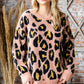 Pink Leopard Round Neck Sweater Top