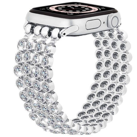 Crystal Diamond Bling CZ Silver Stretch Elastic Apple Watch: 38/40/41mm / Silver