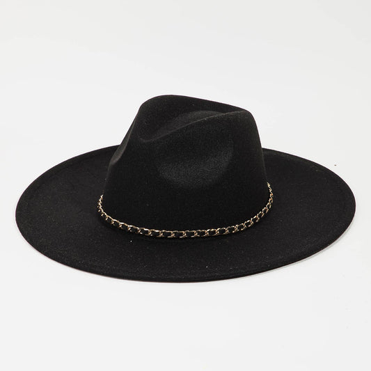 Color Match Ribbon And Chain Fedora Hat