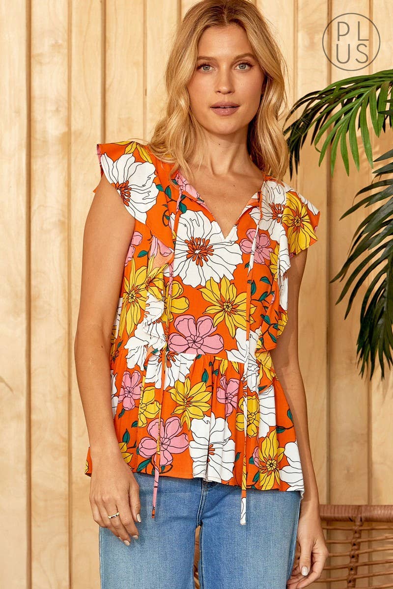 PLUS Floral Print Peplum Blouse PT10455-13