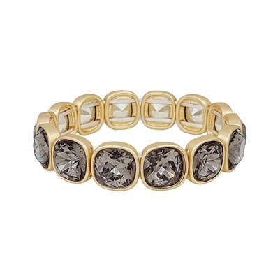 Black Diamond Squared Crystal and Gold Stretch Bracelet