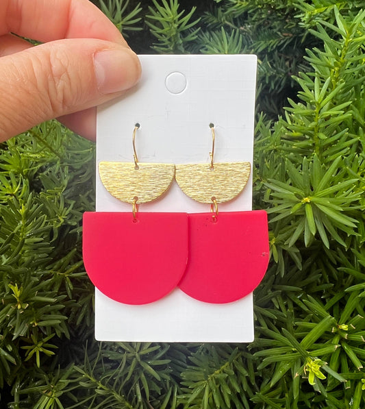 Cherry Red and Gold Double Deco Acrylic Statement Earrings