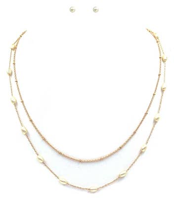 Gold Chain with Pearl Accents Layered 16"-18" Necklace