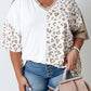 White & Brown Plus Size Leopard Patchwork Short Sleeve Top