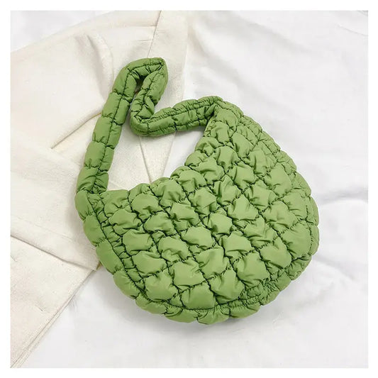 Green Puffer Tote Slouch Bag