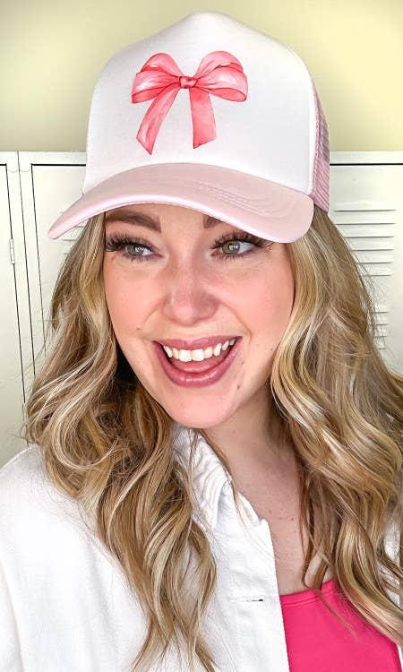Light Pink And White Bow Trucker Hat