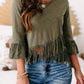 Green Cross-over Fringe Crop Top