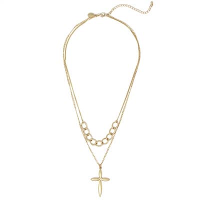 Worn Gold Chain with Twisted Cross 16"-18" Necklace