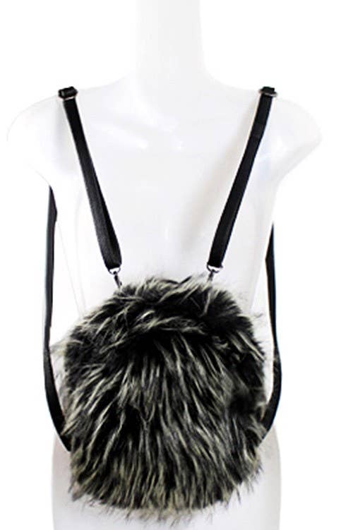 Soft Long Fur Mini Backpack: Black