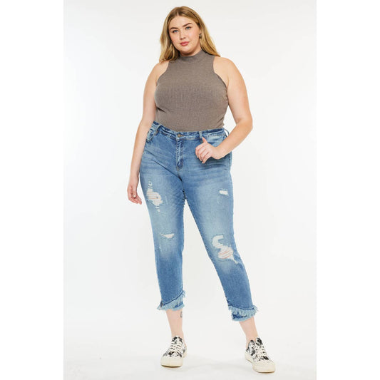 KC Plus Mid-Rise Double Frayed Skinny Jean