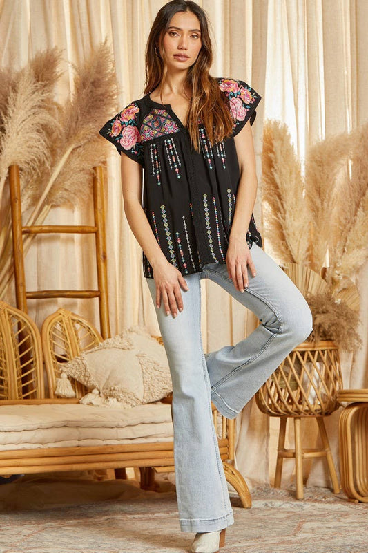 Embroidered Woven Top 18707