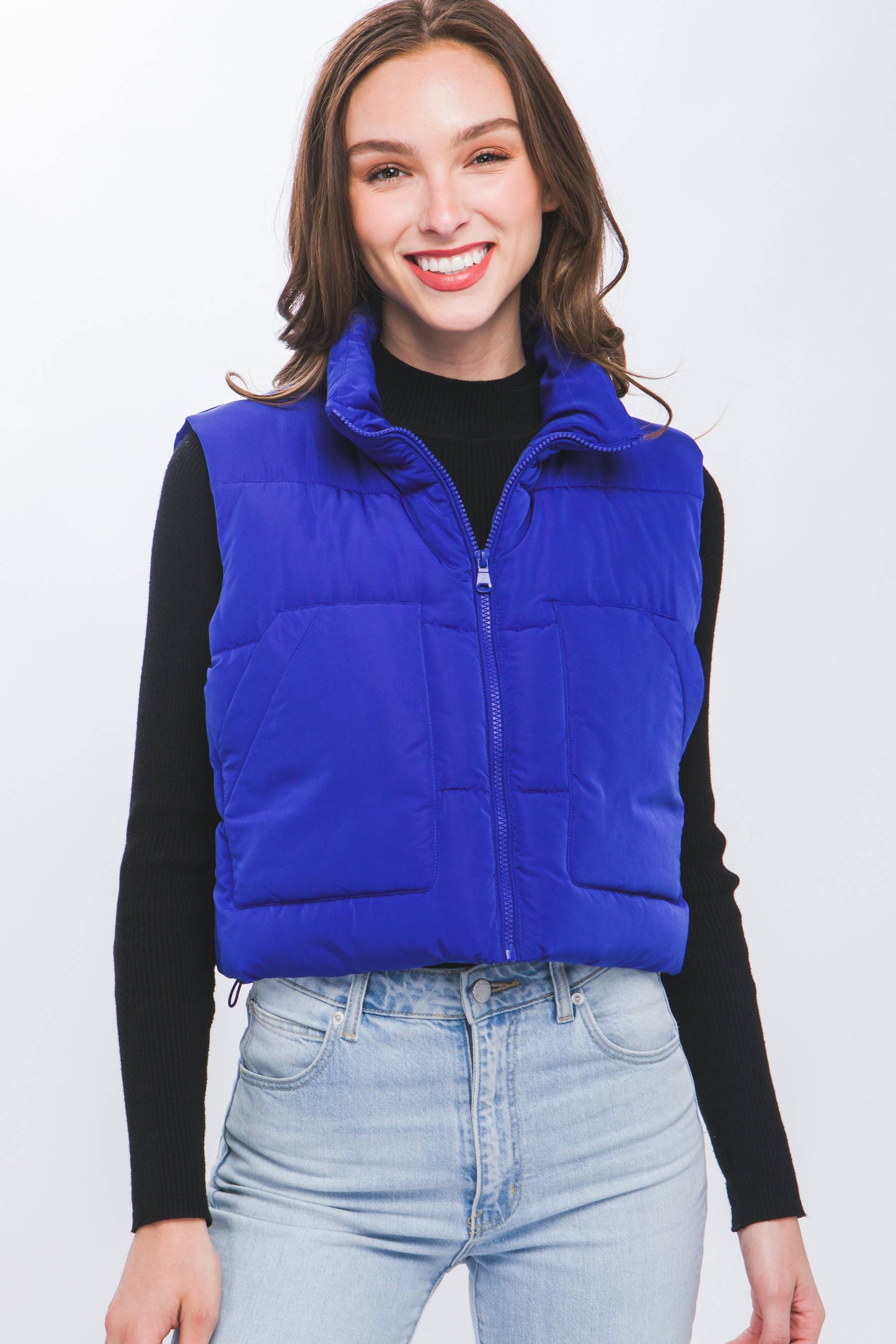 Royal Cropped Puffer Vest With Pockets