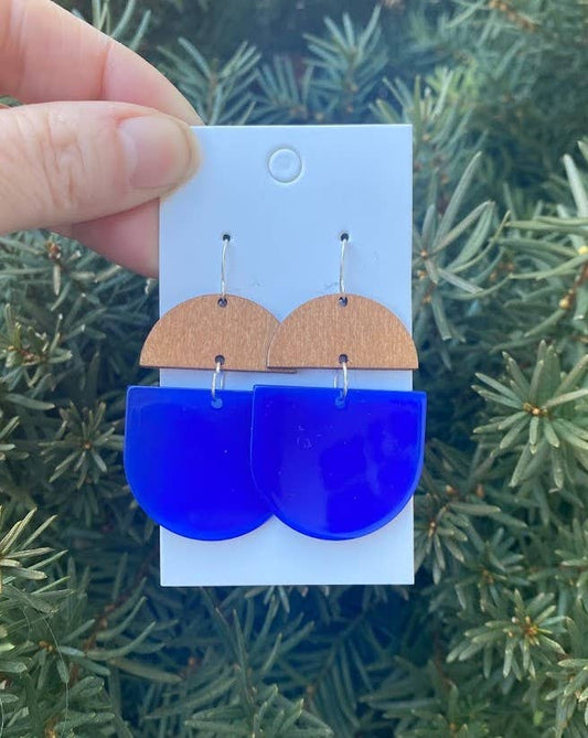 Royal Blue Deco Wood Acrylic Earrings Fourth of July