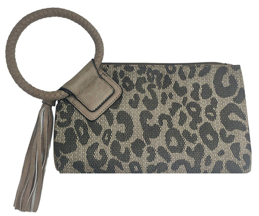 Fashion Cuff Handle Tassel Wristlet Clutch: Cheetah Stone