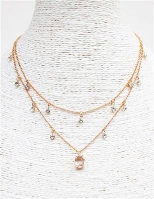 Gold Layered Crystal Drop 16"-18" Necklace
