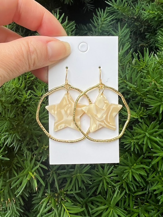 Cream Star Acrylic Chandelier Disc Earrings