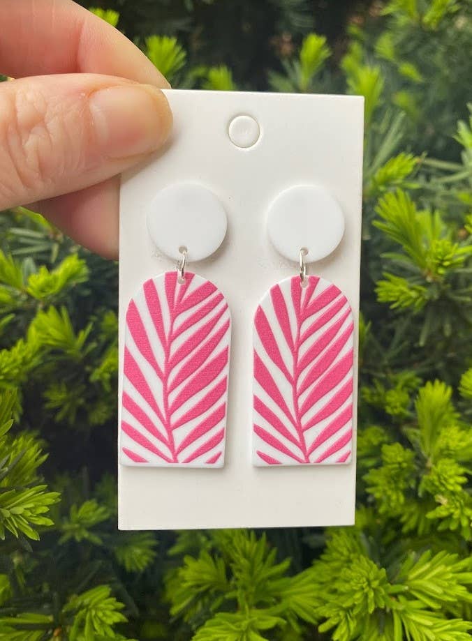 Hot Pink Palm Mod Deco Acrylic Statement Earrings