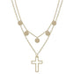 Gold Coin Layered with Open Cross 16"-18" Necklace