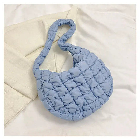 Light Blue Puffer Tote Slouch Bag