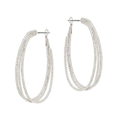 Silver Layered Wire Open Oval 2" Earring