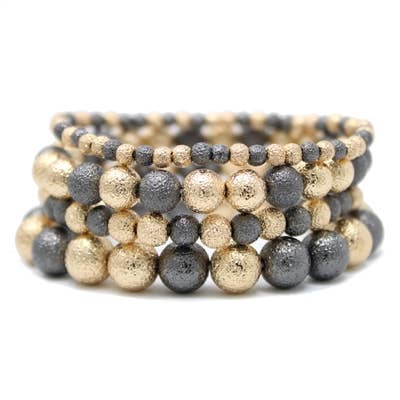 Set of 4 Textured Charcoal and Gold Beaded Stretch Bracelet